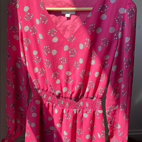 LOFT Vibrant Pink Floral V-Neck Dress - Picture 4 of 6
